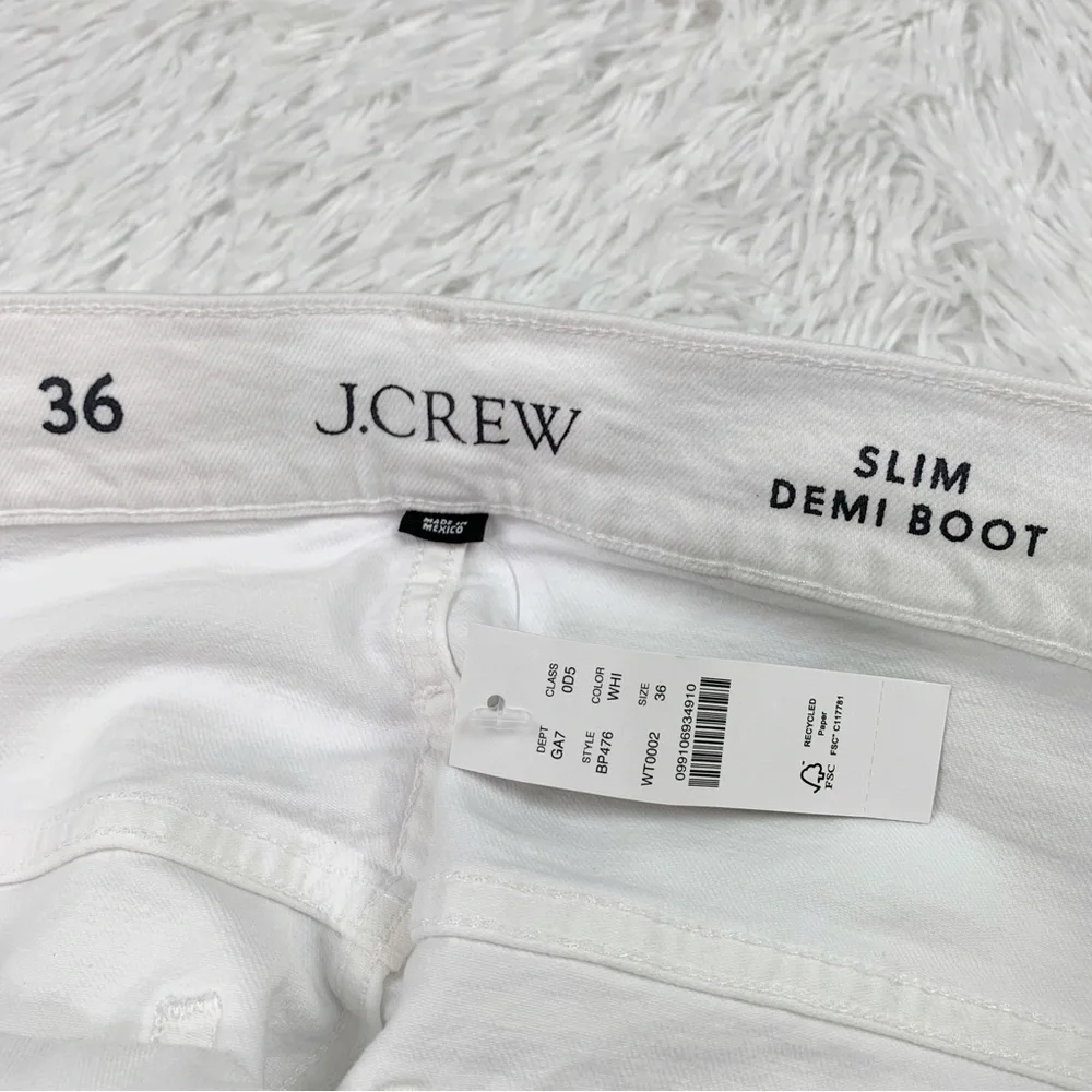 J Crew high rise‎ Slim demi-boot jean in white wash flared leg